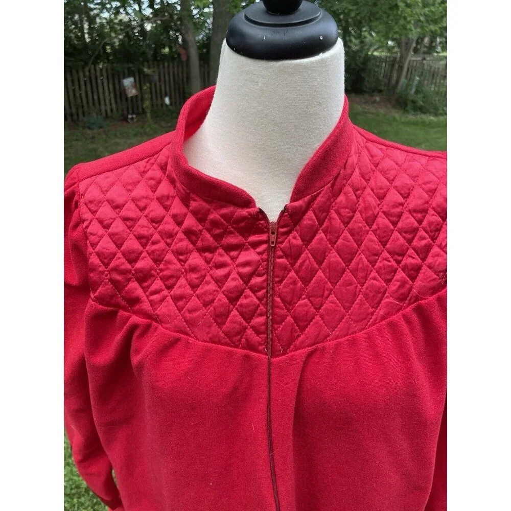 Red Quilted Long Zip-Up Robe Heather Collection Made In USA Large - Picture 4 of 12